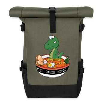 Ramen-Liebhaber Dino in einer niedlichen Nudelschüssel - Rolltop Rucksack - Olive/Schwarz - Vorne