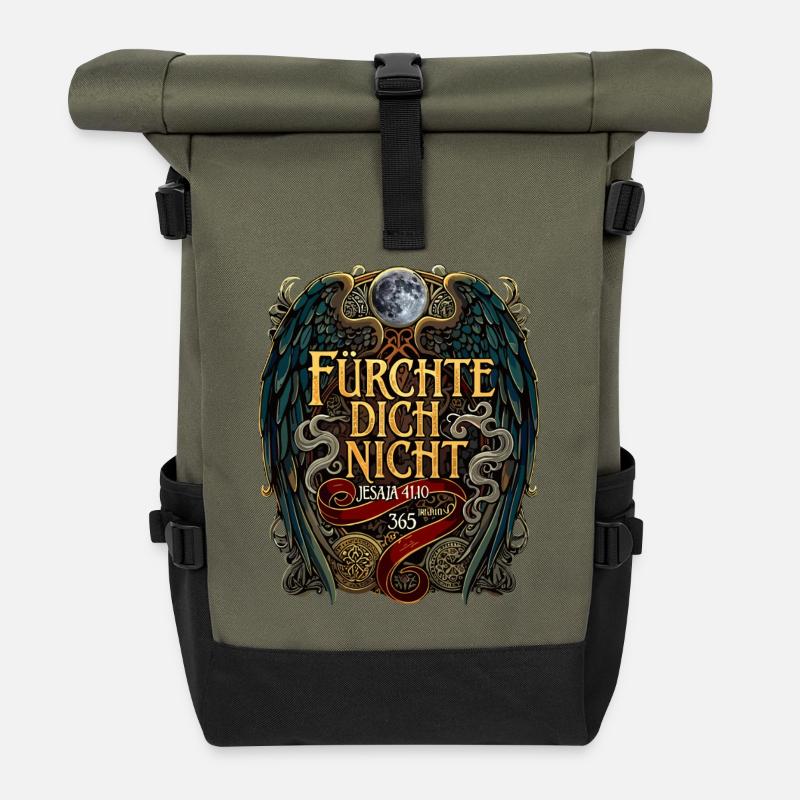 FÜRCHTE DICH NICHT Bibel Jesaja 41,10 Fantasy - Rolltop Rucksack - Olive/Schwarz