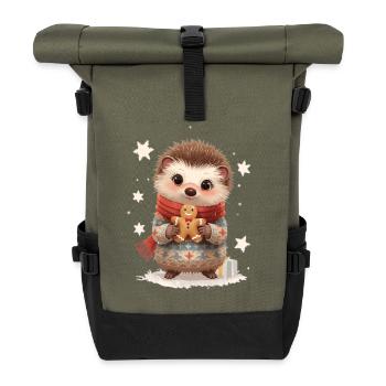 Kuscheliger Igel mit Gingerbread - Rolltop Rucksack - Olive/Schwarz - Vorne