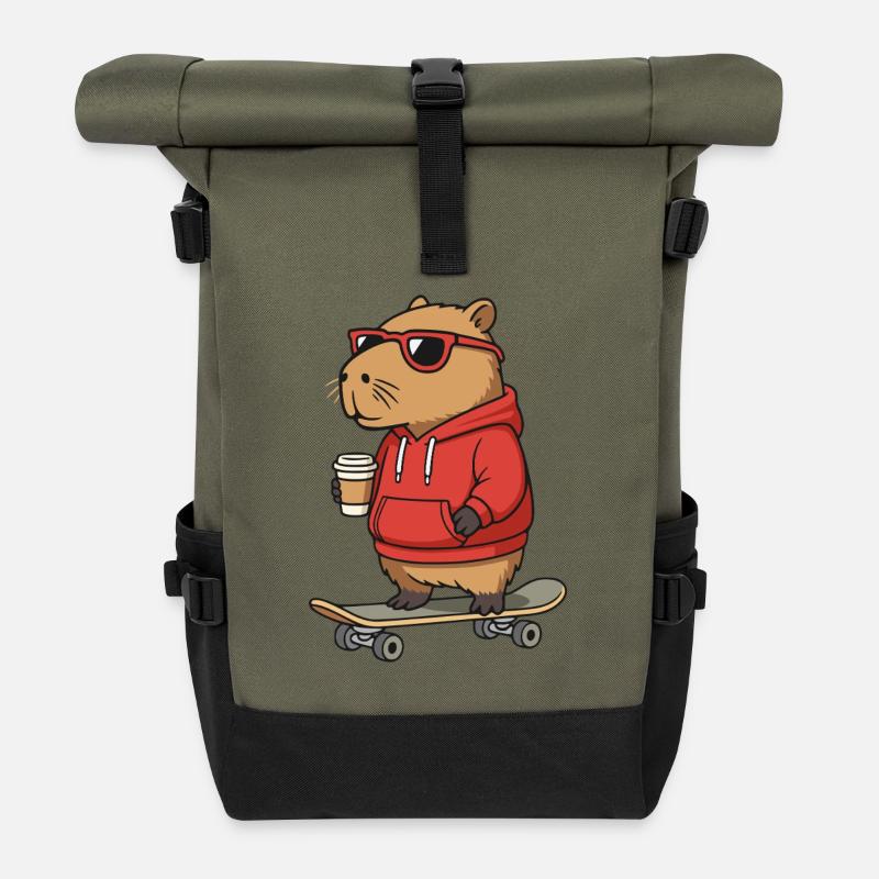 Capybara Sonnenbrille Skater Nagetier Skateboard - Rolltop Rucksack - Olive/Schwarz