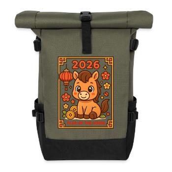 Year of the Horse 2026 – Chinese New Year for K - Roll Top Backpack - olive/black - Front