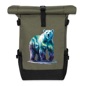 Watercolor Polar Bear Forest Landscape - Roll Top Backpack - olive/black - Front