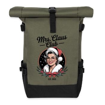 Mrs Claus Club, Weihnachtsfrau Shirt, 2025 - Rolltop Rucksack - Olive/Schwarz - Vorne