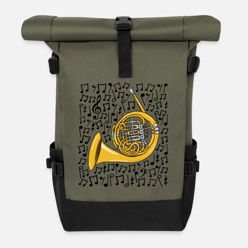 Waldhorn-Musiknoten Blechbläser - Rolltop Rucksack - Olive/Schwarz