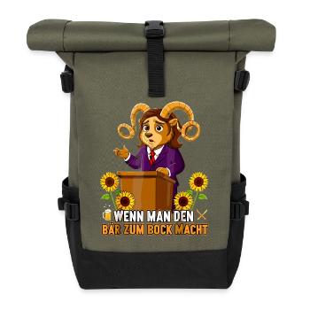 Bär zum Bock machen Sonnenblume Wortwitz Satire - Rolltop Rucksack - Olive/Schwarz - Vorne