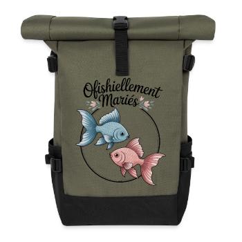 Ofishiellement Ehe-Humor-Pfirsich-Hochzeitspaar - Rolltop Rucksack - Olive/Schwarz - Vorne