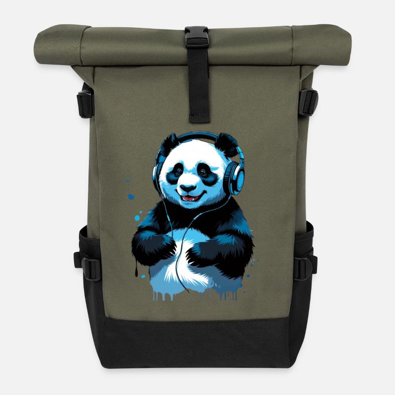 Blue Panda écoutant de la musique - Sac à dos roll top - olive/noir
