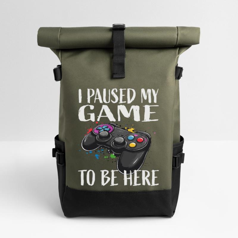 Spielpause Controller Spruch Rolltop Rucksack