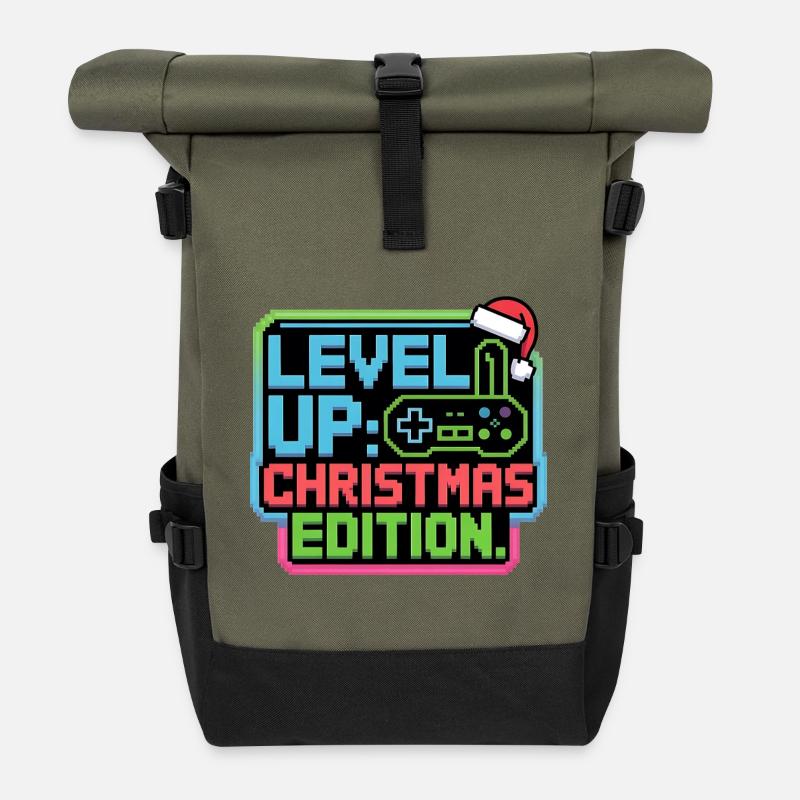 Level Up zu Weihnachten - Pixel Gamer Geschenk - Rolltop Rucksack - Olive/Schwarz