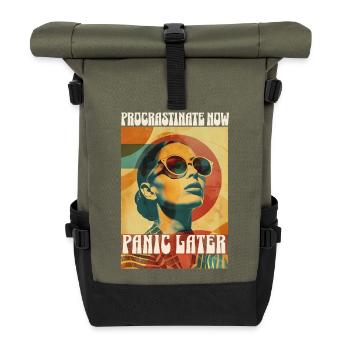 Retro Procrastinate Vibes - Rolltop Rucksack - Olive/Schwarz - Vorne