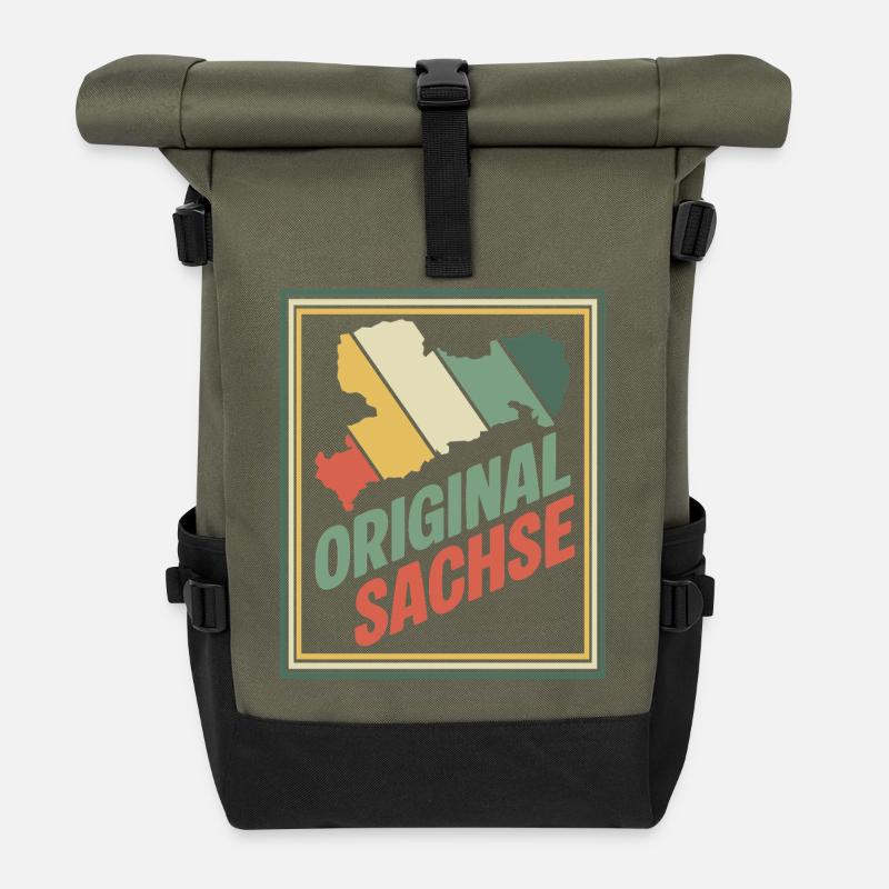 Original Sachsen Retro Emblem - Rolltop Rucksack - Olive/Schwarz
