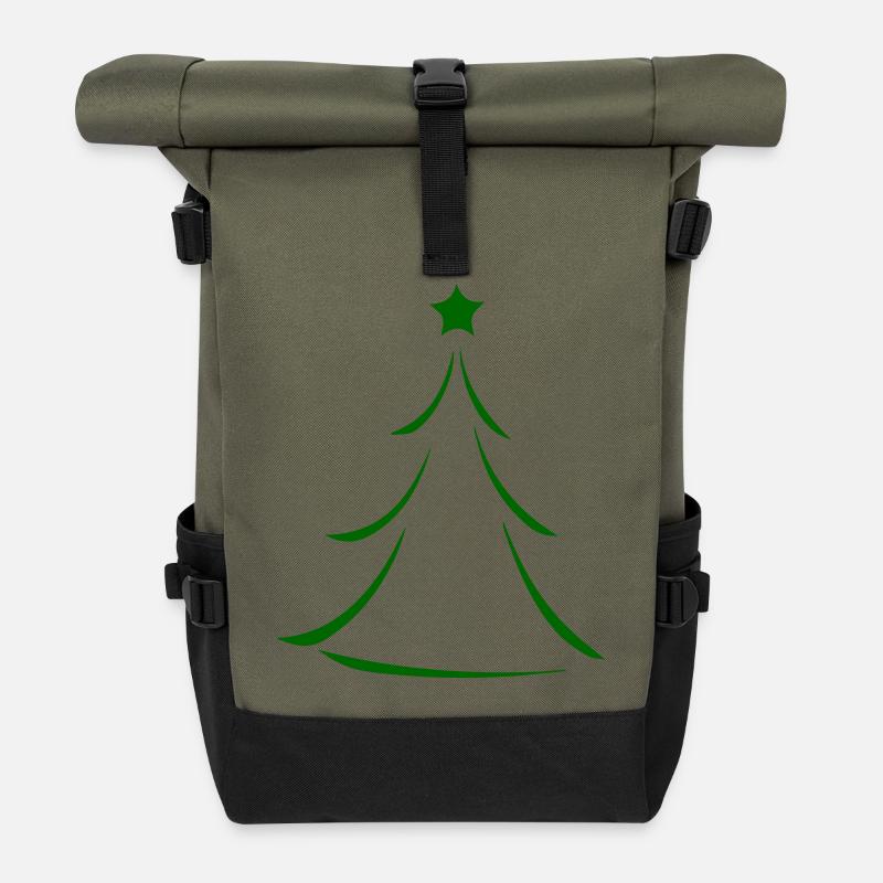 Minimal Green Christmas Tree Silhouette - Roll Top Backpack - olive/black