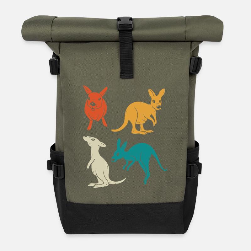 Känguru-Quartett in Farbenvielfalt - Rolltop Rucksack - Olive/Schwarz