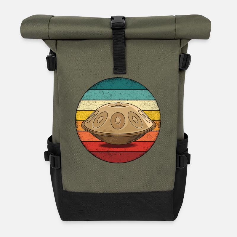 Retro Handpan Hang Drum - Rolltop Rucksack - Olive/Schwarz