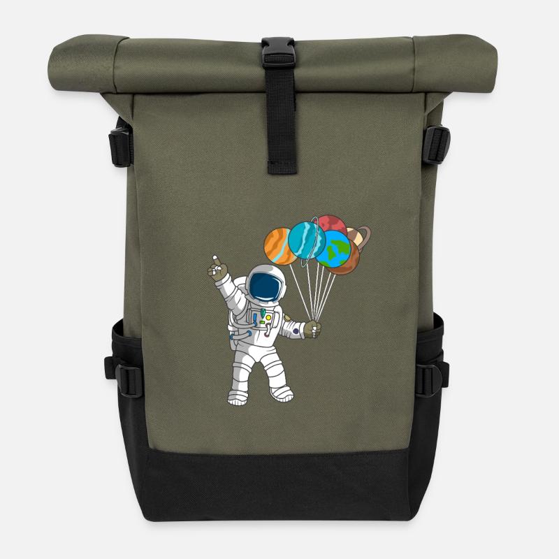 Astronaute mignon, planètes, explorateur spatial, anniversaire par - Sac à dos roll top - olive/noir
