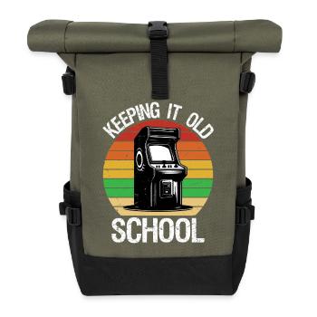 Arcade Keeping It Old School Gaming Retro Gamer - Rolltop Rucksack - Olive/Schwarz - Vorne
