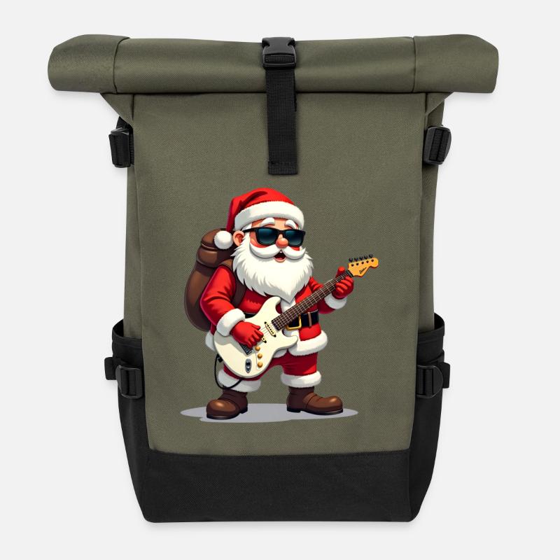 Weihnachtsrock-Santa - Rolltop Rucksack - Olive/Schwarz