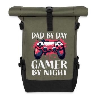 Gamer-Vater Tag Nacht Controller - Rolltop Rucksack - Olive/Schwarz - Vorne