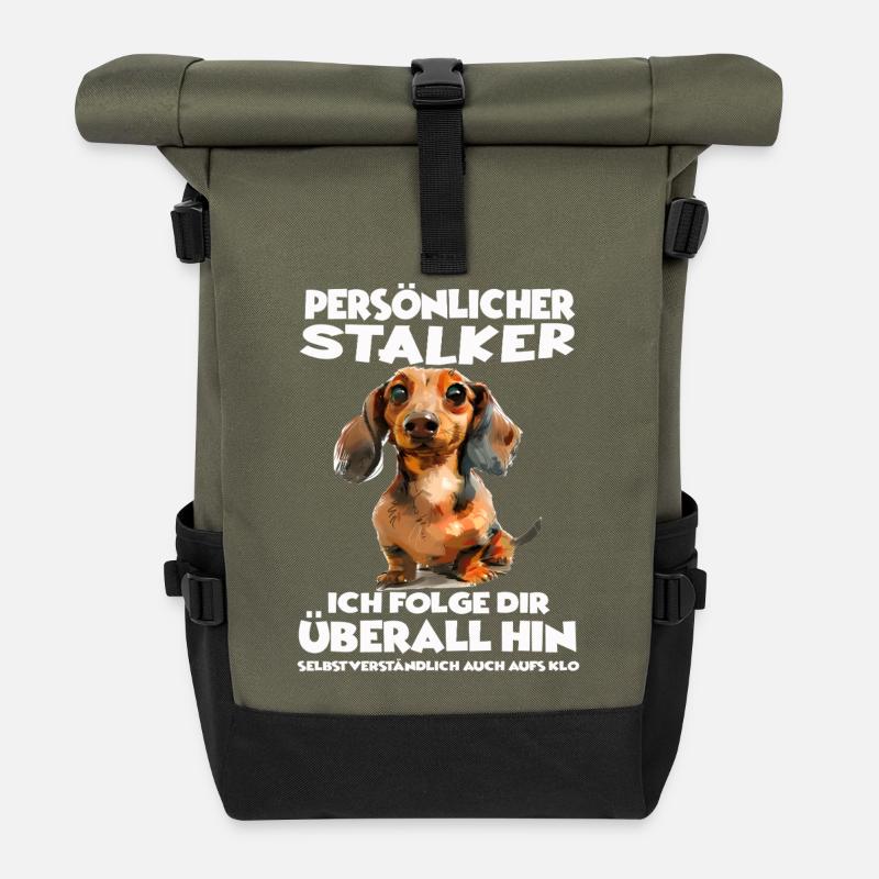 Geschenkidee Hundebesitzer Dackel T - Rolltop Rucksack - Olive/Schwarz