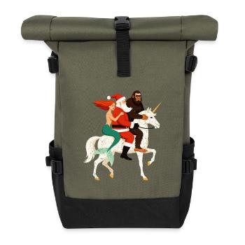 Weihnachtshelden auf Einhorn - Rolltop Rucksack - Olive/Schwarz - Vorne