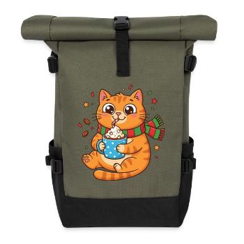 Cuddly Kitten Winter Coffee with Cream - Roll Top Backpack - olive/black - Front