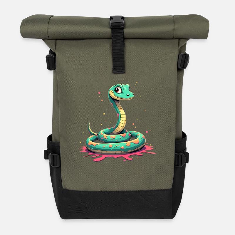 Tealschlange mit Farbspritzern - Rolltop Rucksack - Olive/Schwarz