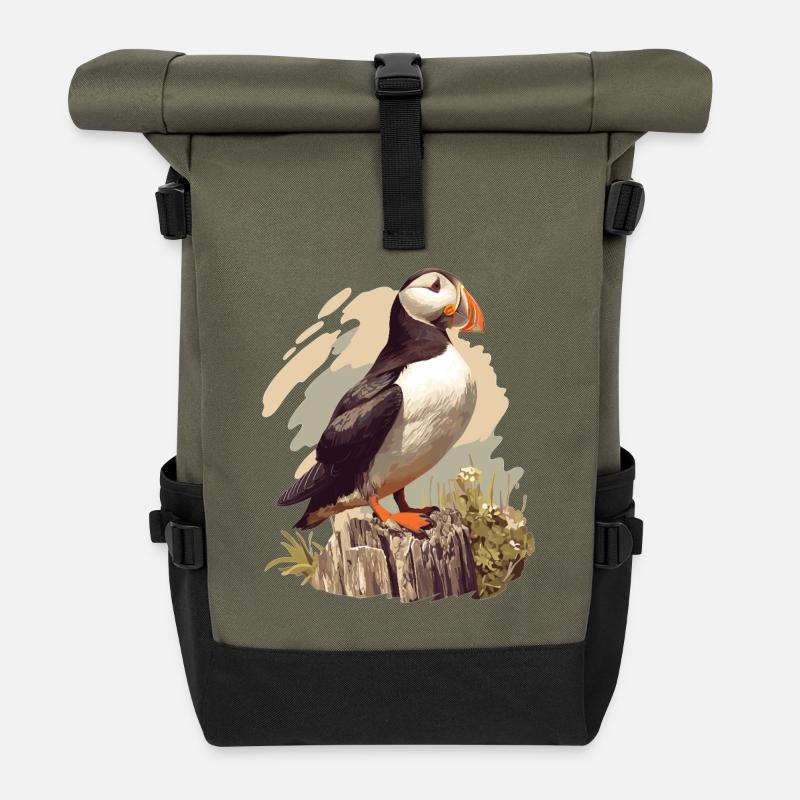 Puffin Papageientaucher - Rolltop Rucksack - Olive/Schwarz