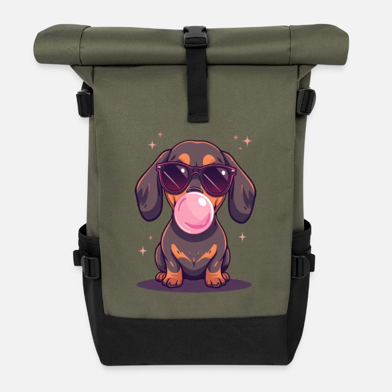 Dackel mit Sonnenbrille und Kaugummi - Rolltop Rucksack - Olive/Schwarz