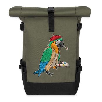 Parrot Painter Brush Painting - Roll Top Backpack - olive/black - Front