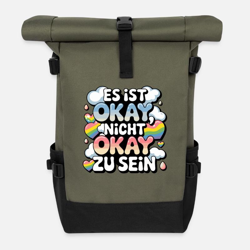 It's Okay Not Being Okay Rainbow Pride - Roll Top Backpack - olive/black