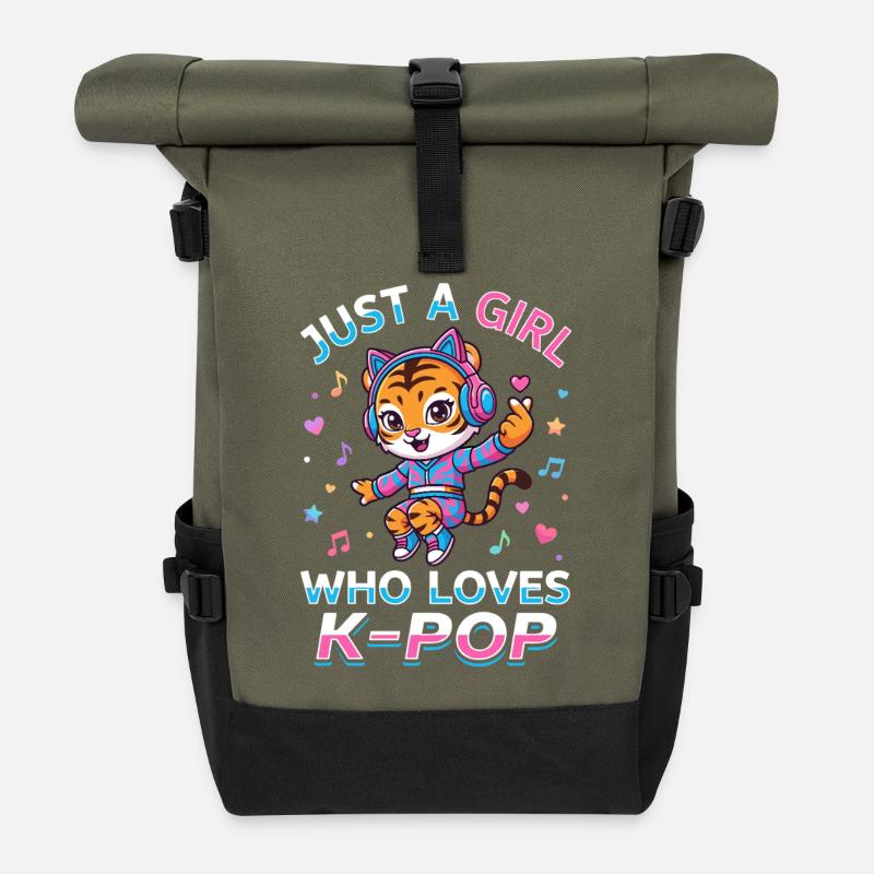 Just a Girl Who Loves K-Pop Tiger - Roll Top Backpack - olive/black