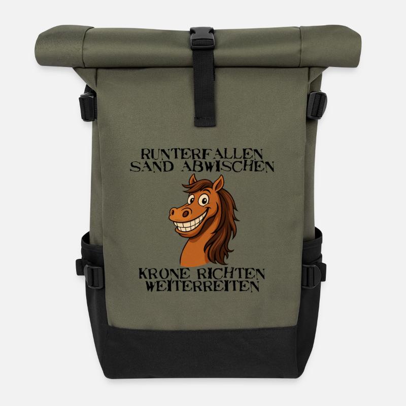Cheval espiègle dit - Redresse la couronne Continue de monter - Sac à dos roll top - olive/noir