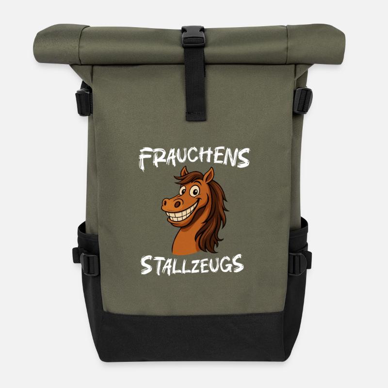 Mistress's Stable Stuff Cartoon Horse - Roll Top Backpack - olive/black