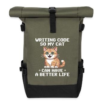 Programmier Katze Lustig Coding Und Katze Deutsch  - Rolltop Rucksack - Olive/Schwarz - Vorne