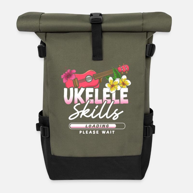 Hawaiiansk ukulele uke ukulele - Rulltoppsryggsäck - oliv/svart