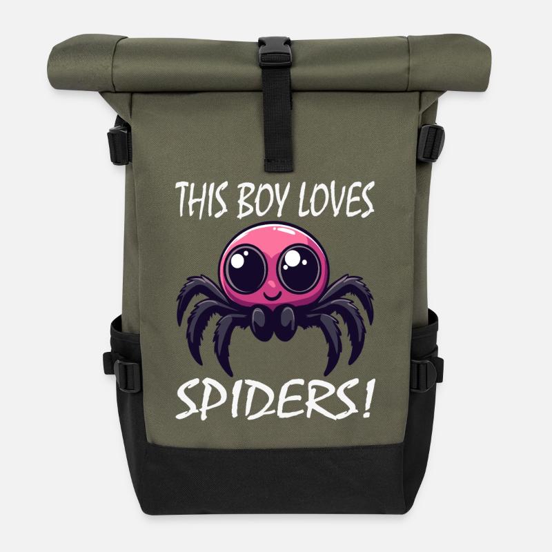 Boy Loves Spiders Kawaii Spider - Roll Top Backpack - olive/black
