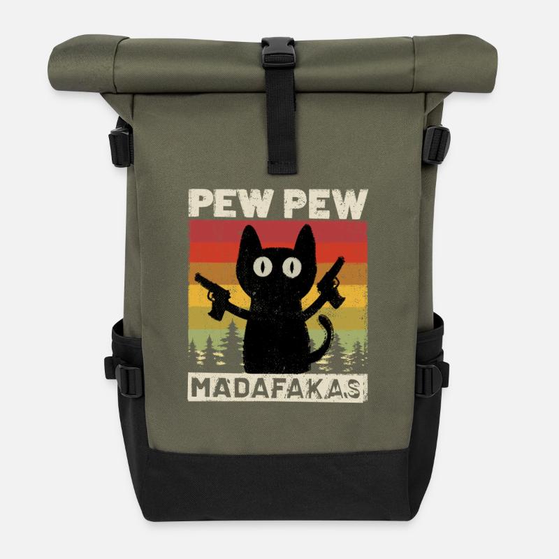 Pew Pew Katze - Rolltop Rucksack - Olive/Schwarz