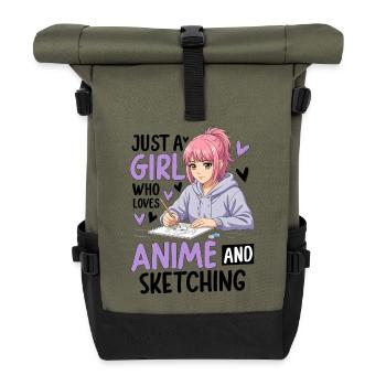 Just A Girl Who Loves Anime And Sketching - Rolltop Rucksack - Olive/Schwarz - Vorne