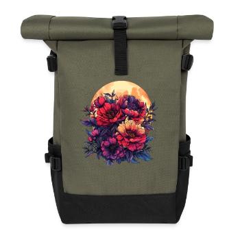 Bouquet de Fleurs au clair de lune - Sac à dos roll top - olive/noir - Devant