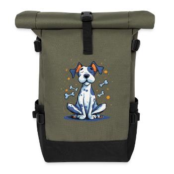 Blue Dog Cartoon with Bone - Roll Top Backpack - olive/black - Front
