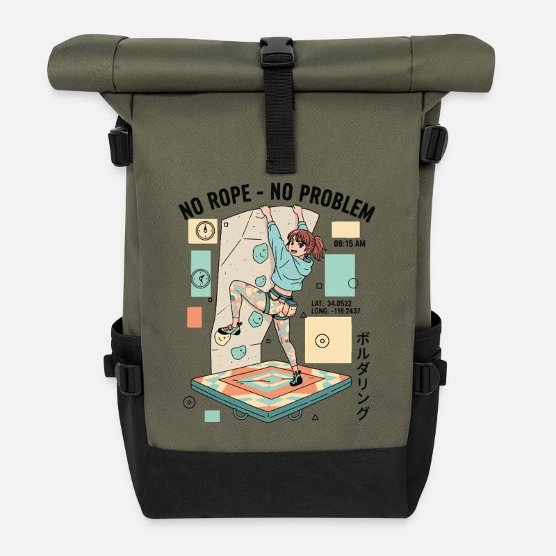 Kein Seil Kein Problem Bouldering Kletterer Spaß - Rolltop Rucksack - Olive/Schwarz