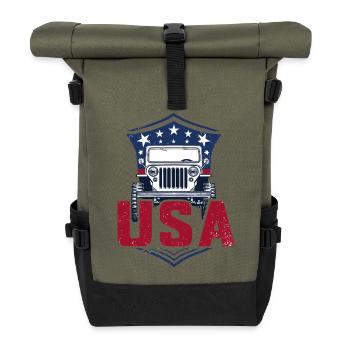 Willys Overland USA Offroad 4x4 - Rolltop Rucksack - Olive/Schwarz - Vorne
