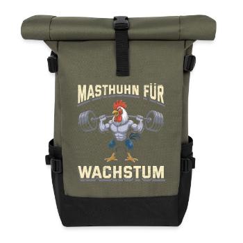 Gewichtheber MASTHUHN FÜR WACHSTUM Lustiges - Rolltop Rucksack - Olive/Schwarz - Vorne