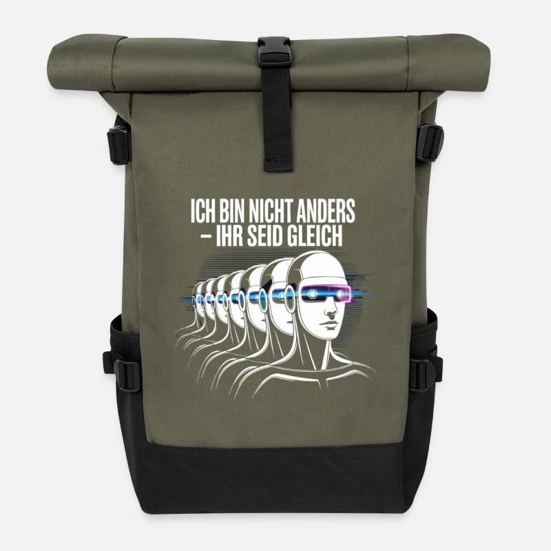 Je ne suis pas différent – tu es pareil - Sac à dos roll top - olive/noir