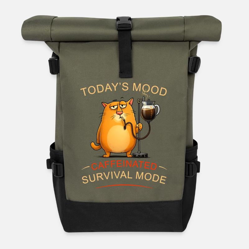 Kaffeekatze im Überlebensmodus - Rolltop Rucksack - Olive/Schwarz