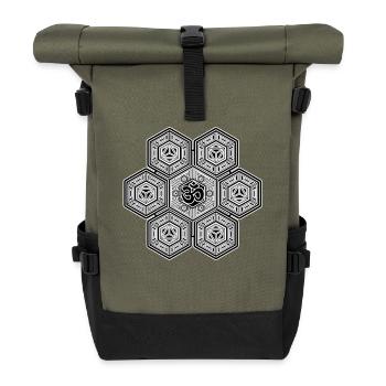 Motif hexagonal mandala Signe Aum Goa Psytrance - Sac à dos roll top - olive/noir - Devant