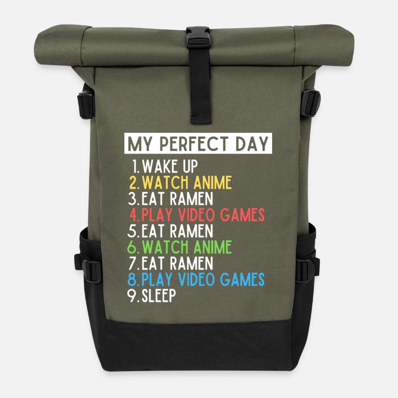 My Perfect Day Anime Ramen Gaming Nerd Design - Sac à dos roll top - olive/noir