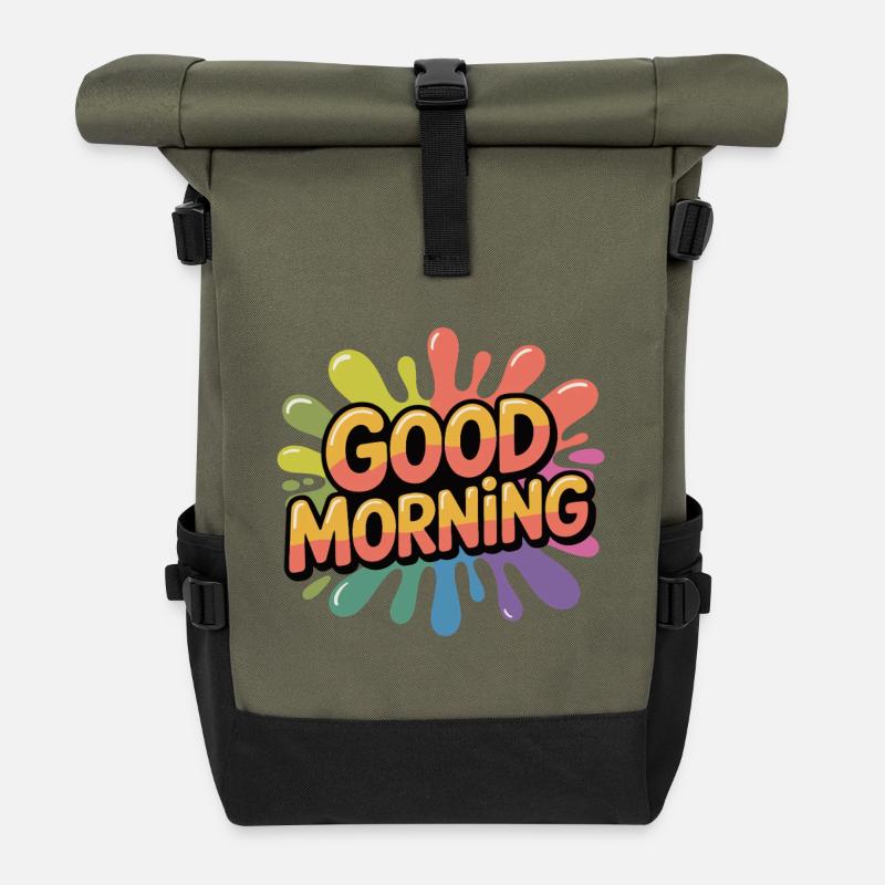 Guten Morgen Regenbogenspritzer - Rolltop Rucksack - Olive/Schwarz
