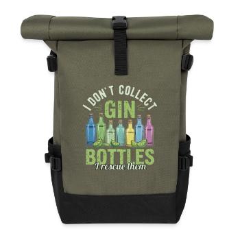 Gin, je ne collectionne pas les bouteilles de gin, je les sauve. - Sac à dos roll top - olive/noir - Devant