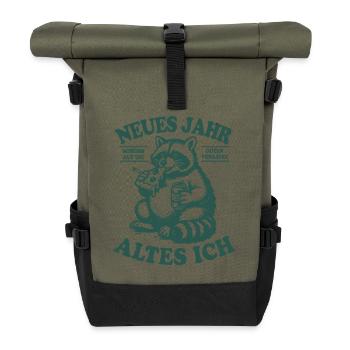 Raccoon | New Year, Old Me | good intentions - Roll Top Backpack - olive/black - Front
